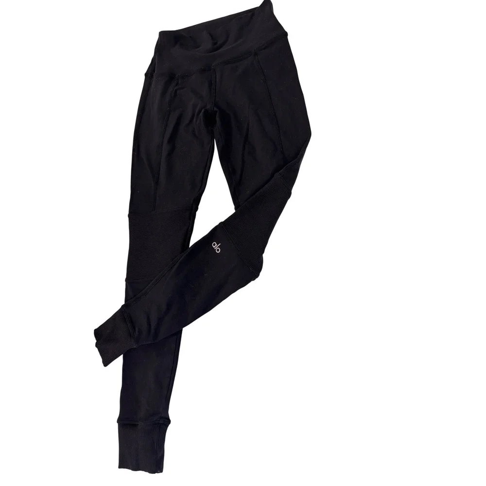 Alo Yoga Moto Leggings Black High Waisted Ribbed Activewear Womens Size XS